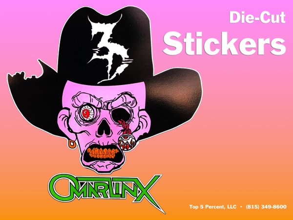 Custom shaped stickers and die cut decals printed for businesses in Crest Hill, Illinois