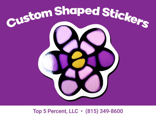 Custom die cut stickers and custom shape logo stickers printed in Aurora, Joliet, and Bolingbrook, Illinois
