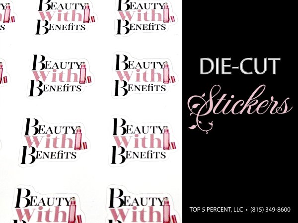 Custom die cut stickers and contour cut vinyl decals printed in Naperville, Joliet, and Channahon, Illinois