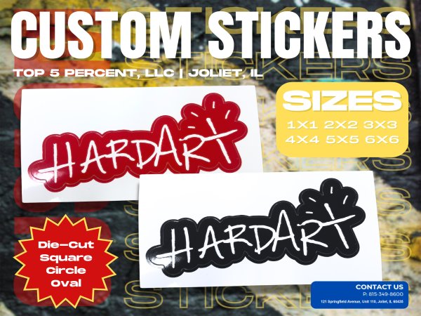 Custom die cut stickers and decals printed in Romeoville, Joliet, and Morris, Illinois