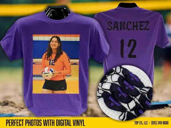 Custom shirts with photo quality picture prints using digital vinyl in Joliet Illinois