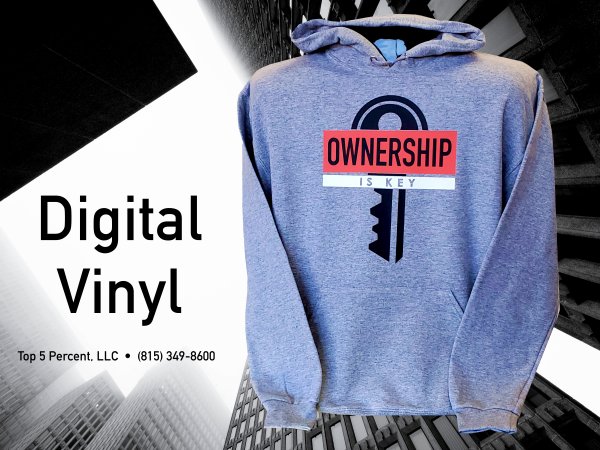Custom digital vinyl hoodies and apparel in Joliet Illinois