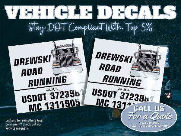 Custom DOT decals for trucks in Romeoville Illinois