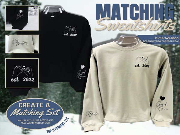 Custom DTF printed sweatshirts and hoodies in Joliet Illinois