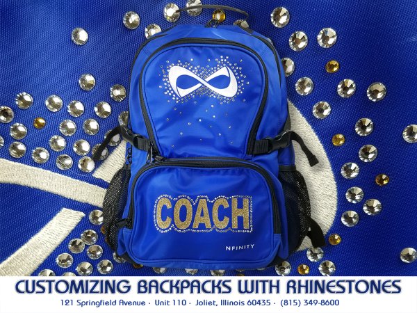 Custom rhinestone school backpacks printed in Joliet Illinois