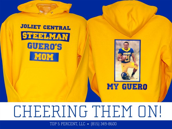 Custom spirit wear hoodies printed by Top 5 Percent in Joliet Illinois