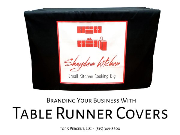 Customized table runners with logos for businesses in Joliet Illinois
