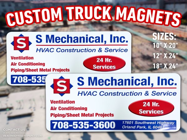 Custom full color vehicle magnets and car door magnetic signs printed in Joliet Illinois